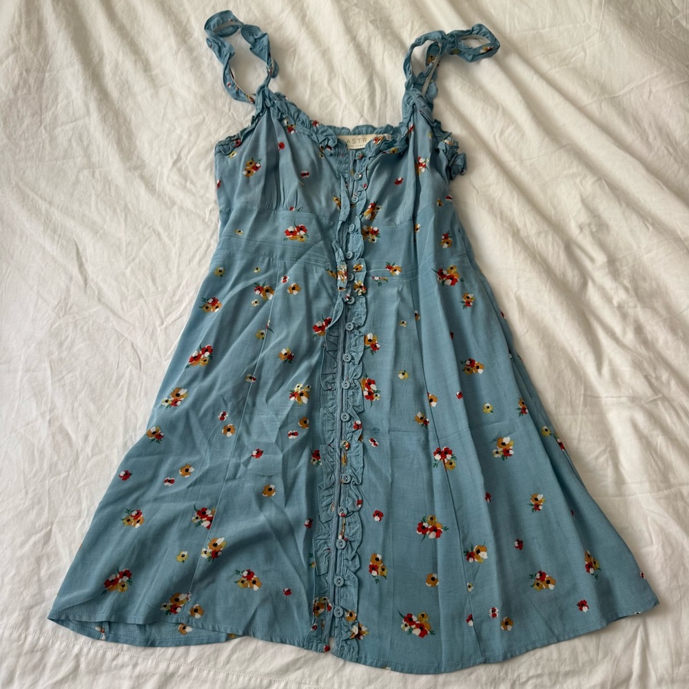 Astr Blue Floral Dress with Ruffle Details